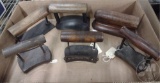 VINTAGE HAT MAKING IRONS AND TOOLS WITH WOODEN HANDLES