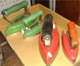 4 WAAGE ELECTRIC IRONS; (1 SET) MATCHING RED IRON WITH