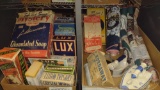 2 BOXES; VINTAGE ADVERTISING OF SOAPS AND WALLPAPER AND KORDAWAY