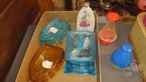 VINTAGE GLASS BUTTER DISHES AND PLASTIC SPRINKLER CONTAINERS