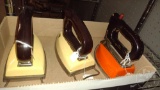 3 VINTAGE SAD IRONS; (2) YELLOW, (1) ORANGE