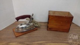 VINTAGE JAPANESE ELECTRIC TRAVEL IRON IN WOODEN BOX