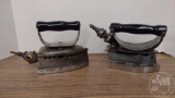 (2) VINTAGE NATURAL GAS IRONS, ROSENBURG EMBOSSED HEAT SHIELD, OTHER