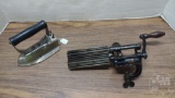 VINTAGE COMPANION FLUTER IRON WITH CLAMP AND HAND CRANK, INCLUDES