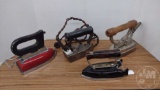 VINTAGE PRESSING IRONS SOME WITH WOODEN HANDLE SOME WITHOUT CORDS,