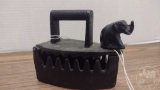 VINTAGE CHARCOAL IRON WITH ELEPHANT AND SCREW LATCH