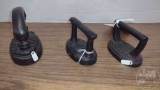 (3) VINTAGE SMALL CAP PRESSING IRONS, (1) ORNATE