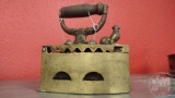 VINTAGE BRASS CHARCOAL WITH CHICKEN HEAD LATCH SAD IRON