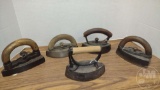 VINTAGE SAD IRONS ALL WITH WOOD HANDLES