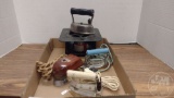 VINTAGE STERNO SAD IRON OUTFIT STOVE, SMALL TRAVEL ELECTRIC IRONS;