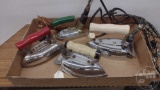 VINTAGE ELECTRIC IRONS WITH WOODEN HANDLES, (1) GENERAL ELECTRIC, (1)