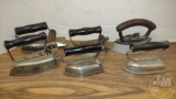 VINTAGE ELECTRIC IRONS, NO CORDS, WOOD HANDLES