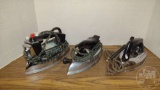 (3) VINTAGE ELECTRIC IRONS, MONTGOMERY WARD, PROCTOR, INDUSTRIAL TOOL AND