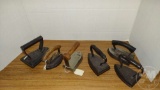 VINTAGE SMALL PRESSING IRONS SOME WITH WOODEN HANDLES, (1) W.