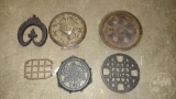 VINTAGE METAL TRIVETS, LARGEST IS 8