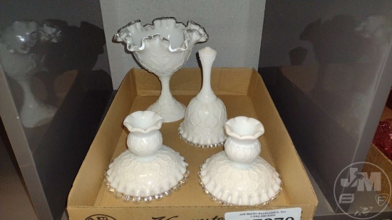 FENTON SPANISH LACE: COMPOTE 7", CANDLEHOLDERS, BELL