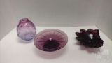 FENTON BUTTERFLY VASE, AND PURPLE COLORED GLASSWARE (3) PIECES