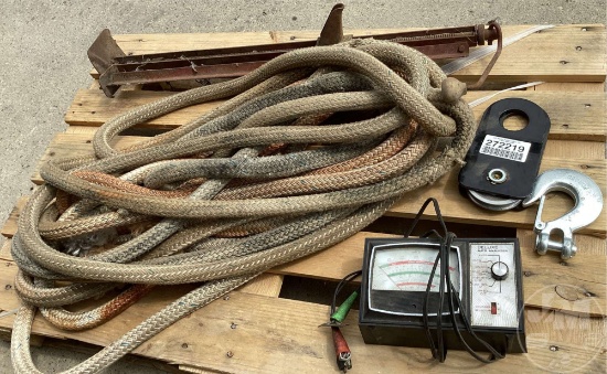 ROPE, VINTAGE JACK, CHAIN HOOK, CABLE PULLEY, ELECTRIC AUTO ANALYZER