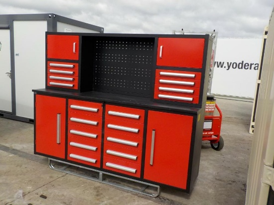 7' Work Bench/Tool Cabinet c/w 4 Doors, 18 Drawers