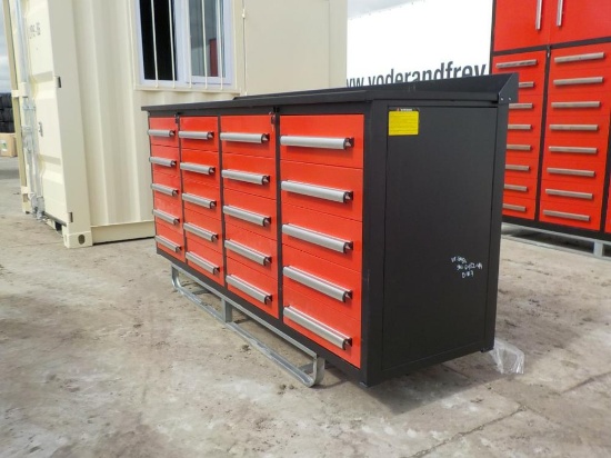 7' Work Bench/Tool Cabinet c/w 20 Drawers