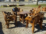 Teak Wood Log Table c/w 4 Chairs