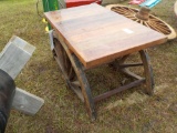 Teak Wood Wagon Wheel Coffee Table