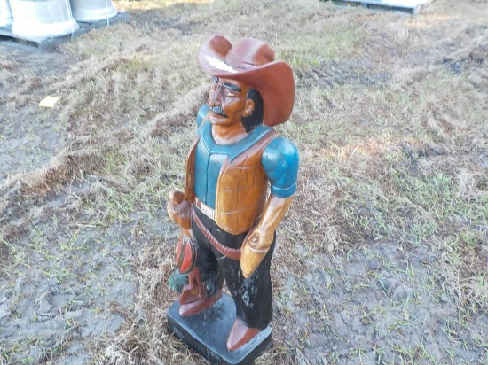 40" Cowboy Teak Wood Indian Totem Pole