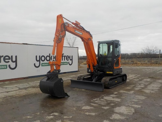 2018 Doosan DX63-3 Excavator c/w Cab, A/C, Rubber Tracks, Blade, Swing Boom