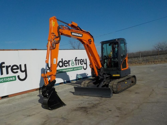 2020 Doosan DX63-3 Excavator c/w Cab, A/C, Rubber Tracks, Blade, Swing Boom, CV, QH, Aux Hydraulics