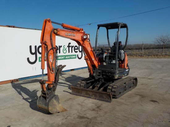 2013 Kubota U25 Excavator c/w OROPS, Rubber Tracks, Blade, Swing Boom, Aux