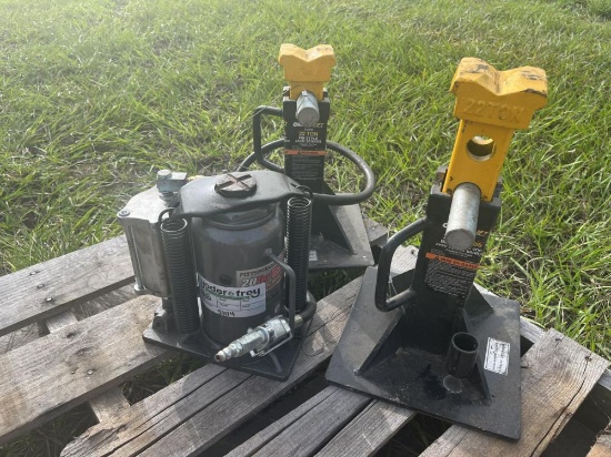 Pittsburgh 20 Ton Air Hydraulic Bottle Jack c/w (2) Omega Lift 22 Ton Jacks