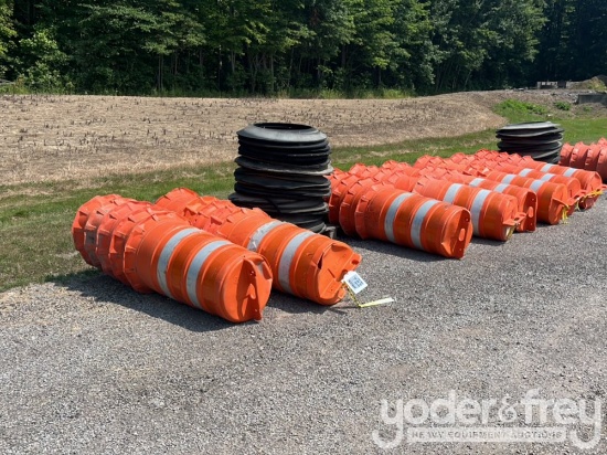 Orange Road Caution Barrels, c/w Tire Weights