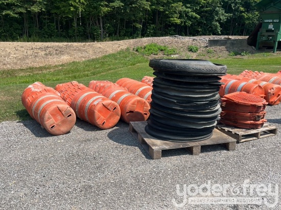 Orange Road Caution Barrels, c/w Tire Weights