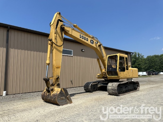 John Deere 590DS Excavator, A/C, 28" Pads, Aux Hydraulics, Bucket
