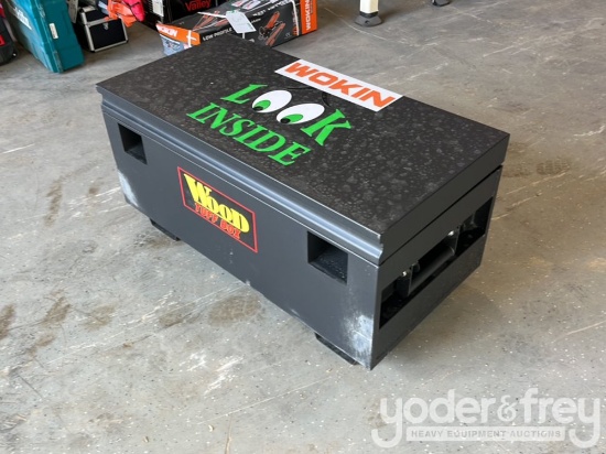 Unused Wokin/Valley 8 PC Hydraulic Jack & Jack Stand Kit c/w 42" Job Site Box, Valley 2 Ton Trolley 
