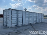 Unused 40' HQ Container, 4 Side Door, One End Door, Lock Box, Side Forklift Pockets