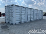 Unused 40' HQ Container, 4 Side Door, One End Door, Lock Box, Side Forklift Pockets
