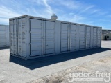 Unused 40' HQ Container, 4 Side Door, One End Door, Lock Box, Side Forklift Pockets