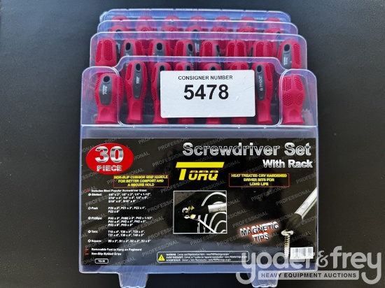 Unused 30 Pc Torq Screwdriver Set  W/ Storage Rack
