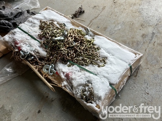 Unused 9200lbs Ratchet Binder (5 of), 3/8" 20' G70 Chains (10 of)