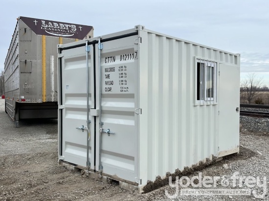 2025 12' Container c/w End Doors, 1 Door, 1 Window, Fork Pockets