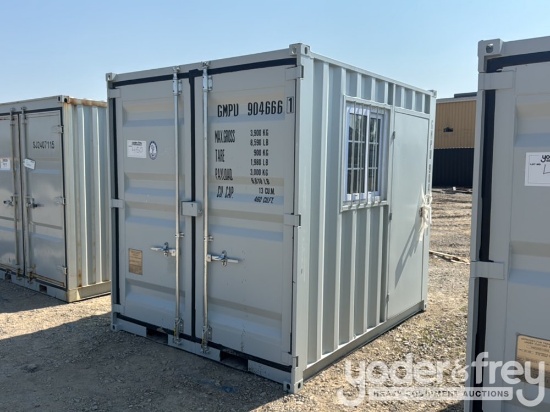 9' Container c/w End Doors, 1 Door, 1 Window, Fork Pockets