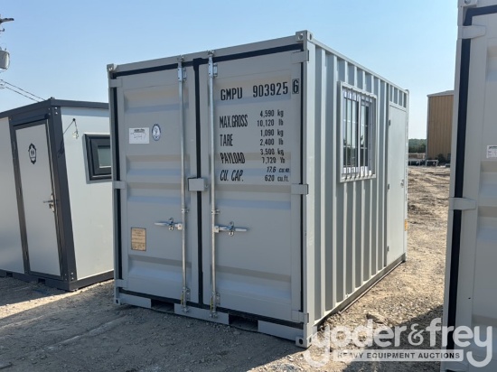 12' Container c/w End Doors, 1 Door, 1 Window, Fork Pockets