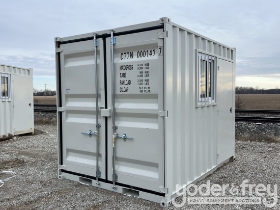 10' Container c/w End Doors, 1 Door, 1 Window, Fork Pockets
