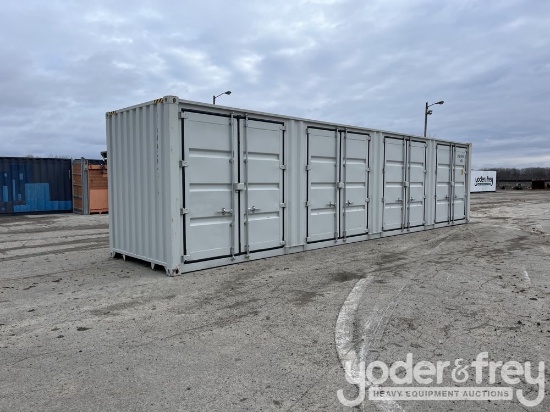 40' HC Multi Door Container, 4 Side Doors, End Door, Lock Box, Side Forklift Pockets.