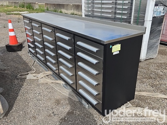 Unused 2025 10’...... Work Bench With 30 Drawers, Packed In Plastics, Drawers With Lock And Anti-Sli