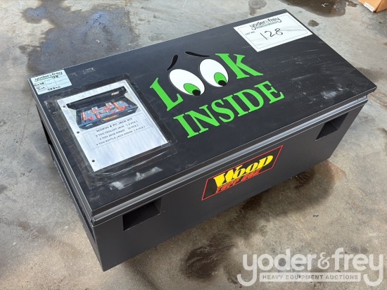 Unused Wokin 8 pc Jack Stand Kit c/w 42" Job Site Box  2 Ton Trolley Jack (2 of), 3 Ton Jack Stand (