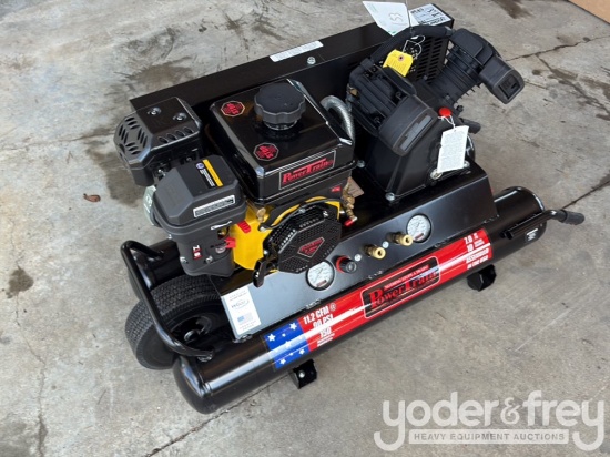 Unused Powertrain 10Gal Wheelbarrow/Contractor Air Compressor c/w V-Twin Cast Iron Pump,135 PSI,11.2