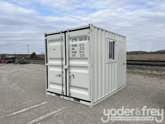 2025 10' Container c/w End Doors, 1 Door, 1 Window, Fork Pockets