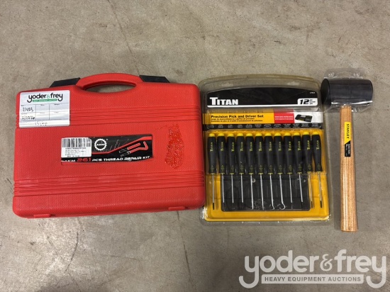 Unused Therad Repair Kit, Percision Pick and Driver Kit, Stanley 16oz Rubber Mallet